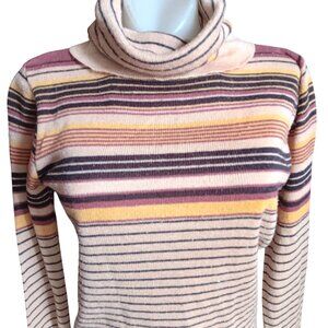 Medium Vintage Striped Turtleneck Boho Mom Sweater Avon Creslan Acrylic 1980's